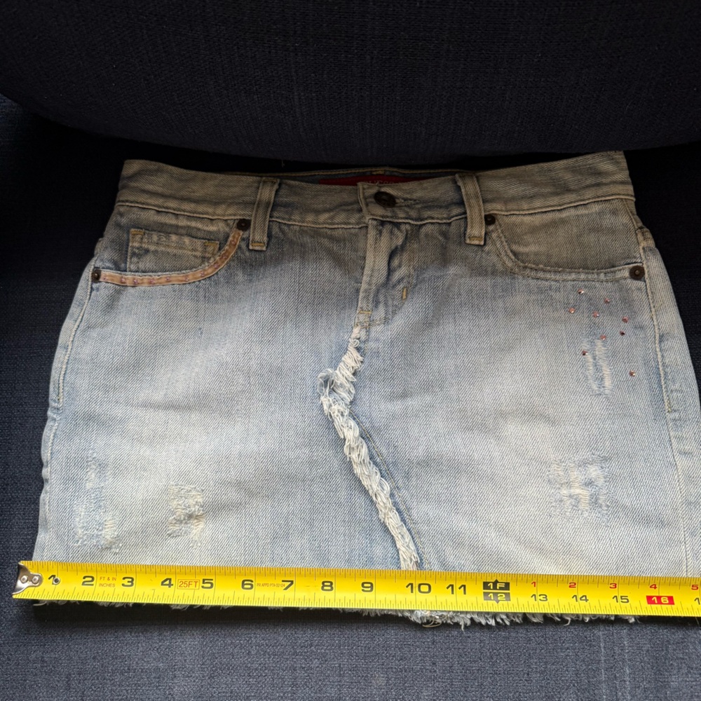 Vintage Y2K Guess Women's light Blue Denim mini Skirt size 24 - Picture 14 of 16